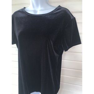 VTG Saint Tropez West Carole Little Sz LARGE Black Velour S/S Pullover Top EUC